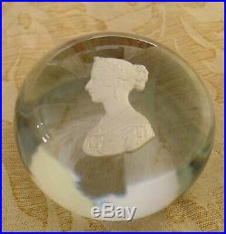 ANTIQUE CLICHY INCRUSTED SULPHIDE PAPERWEIGHT OF QUEEN VICTORIA c 1851