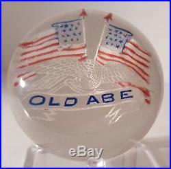 ANTIQUE Millville OLD ABE With AMERICAN FLAGS Art Glass Paperweight Pre 1900