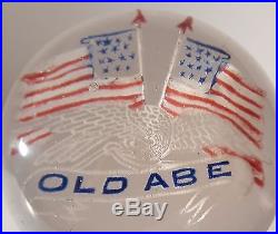 ANTIQUE Millville OLD ABE With AMERICAN FLAGS Art Glass Paperweight Pre 1900