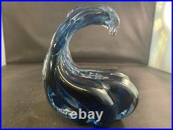 Anchor Bend Glassworks Ocean Blue Wave Blown Studio Art Glass 5 Statue Rare SEE