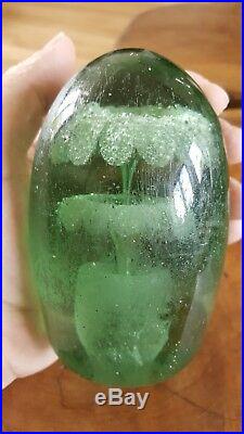 Antique 19th Century Green Glass Dump Weight Paperweight Stylised Flower Design