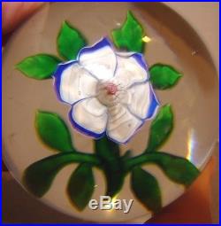 Antique Baccarat Blue & White Dog Rose Paperweight
