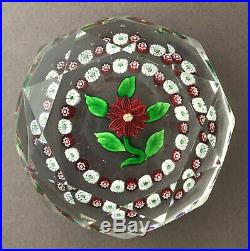 Antique Baccarat Double Clematis In Circle Of Millefiori Canes Glass Paperweight