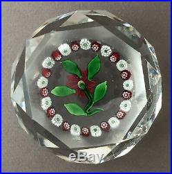 Antique Baccarat Double Clematis In Circle Of Millefiori Canes Glass Paperweight
