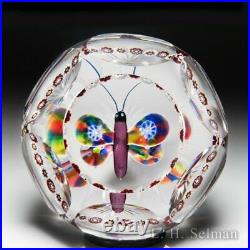 Antique Baccarat millefiori butterfly and garland faceted glass paperweight