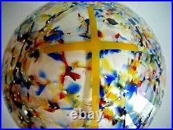 Antique Blown Art Glass Magnum Layered CROSS Paperweight Silver Mica Flecks