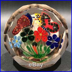 Antique Bohemian Art Glass Paperweight Lampworked Millefiori Butterflies Flowers