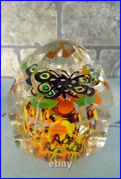 Antique Bohemian Czechoslovakia Art Glass Faceted Butterfly Paperweight 1930's