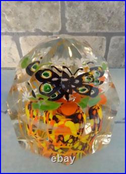 Antique Bohemian Czechoslovakia Art Glass Faceted Butterfly Paperweight 1930's