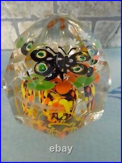 Antique Bohemian Czechoslovakia Art Glass Faceted Butterfly Paperweight 1930's