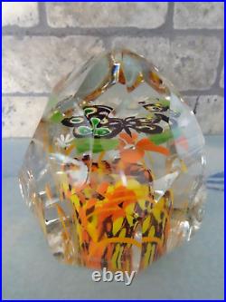 Antique Bohemian Czechoslovakia Art Glass Faceted Butterfly Paperweight 1930's