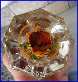 Antique Bohemian Czechoslovakia Art Glass Faceted Butterfly Paperweight 1930's