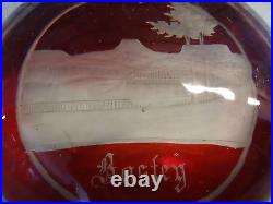 Antique Bohemian Ruby Red Flashed Overlay Engraved Bastey Art Glass Paperweight