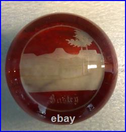 Antique Bohemian Ruby Red Flashed Overlay Engraved Bastey Art Glass Paperweight