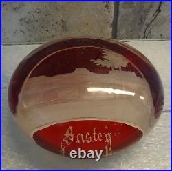 Antique Bohemian Ruby Red Flashed Overlay Engraved Bastey Art Glass Paperweight