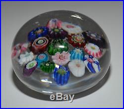 Antique CLICHY Paperweight French Crystal 19 Canes WHITE ROSE PINK ROSE Rare