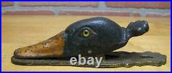 Antique Cast Iron Duck with Glass Eyes Paperclip Paperweight Decorative Desk Art