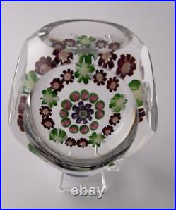 Antique Clichy 11-Rose Faceted Spaced Millefiori Miniature Art Glass Paperweight