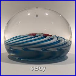 Antique Clichy Art Glass Paperweight Blue & White Swirl With Complex Millefiori