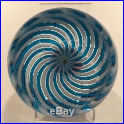 Antique Clichy Art Glass Paperweight Blue & White Swirl With Complex Millefiori
