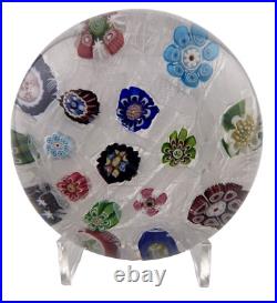 Antique Clichy Chequer 17 Millefiori Canes WithWhite Filigree Paperweight