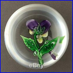 Antique Clichy Pansy With Bud Glass Paperweight
