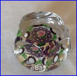 Antique Clichy Rose Flowers Millefiori Glass Paperweight Early 1800s Signed Base