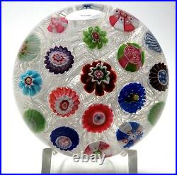 Antique Clichy Spaced Concentric Millefiori on Lace Paperweight with Rose