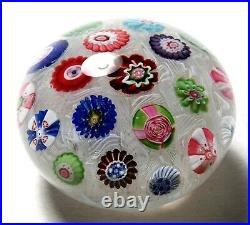 Antique Clichy Spaced Concentric Millefiori on Lace Paperweight with Rose