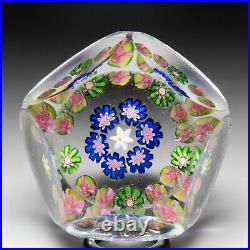 Antique Clichy concentric millefiori and 10 roses miniature faceted paperweight