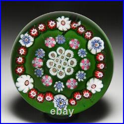 Antique Clichy open concentric millefiori on transparent ground paperweight