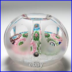 Antique Clichy patterned millefiori garlands faceted glass paperweight