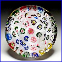 Antique Clichy spaced millefiori and rose chequer faceted glass paperweight