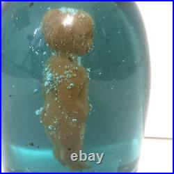 Antique English Green Glass Dump Paperweight With Terracotta Child Figure