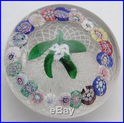 Antique FRENCH Art Glass Paperweight Bouquet on Latticino Pantin Clichy
