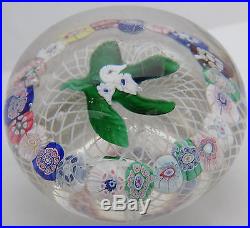 Antique FRENCH Art Glass Paperweight Bouquet on Latticino Pantin Clichy