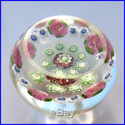 Antique French Clichy 5 roses millefiori glass paperweight / presse papiers