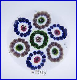 Antique French Spaced Millefiori Circlet Paperweight Probably Baccarat Cut Glass