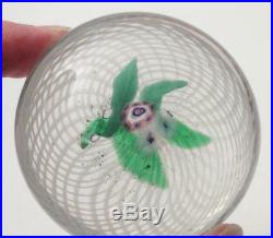 Antique Glass Paperweight Floral Bouquet On Latticino Ground French