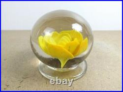 Antique Glass Yellow Rose Footed Paperweight (it#b8)
