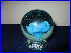 Antique Hand Blown Millville New Jersey Glass Blue Rose Footed Paperweight