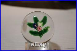 Antique Miniature Clichy Nosegay Bouquet Paperweight With Green And White Rose