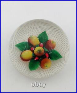 Antique New England latticino Pear & Cherry Glass Paperweight