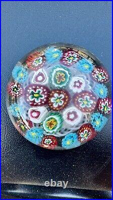 Antique Thuringian Glass Art Paperweight Concentric Millefiori on Swirl Basket