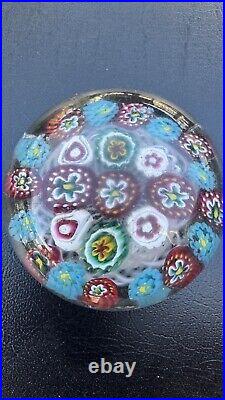 Antique Thuringian Glass Art Paperweight Concentric Millefiori on Swirl Basket