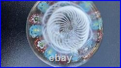 Antique Thuringian Glass Art Paperweight Concentric Millefiori on Swirl Basket