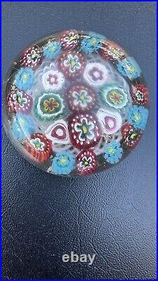 Antique Thuringian Glass Art Paperweight Concentric Millefiori on Swirl Basket