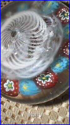 Antique Thuringian Glass Art Paperweight Concentric Millefiori on Swirl Basket