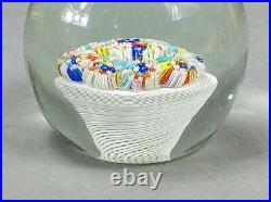 Antique Vintage MILLEFIORI Hand Crafted ART GLASS Flower Basket PAPERWEIGHT XL