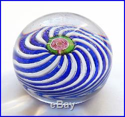 Antique ca. 1850 SMALL French CLICHY Glass SWIRL Paperweight with ROSE CANE
